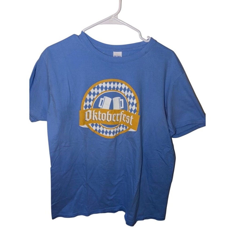 Oktoberfest Graphic T-Shirt Blue Cotton Large Short Sleeve